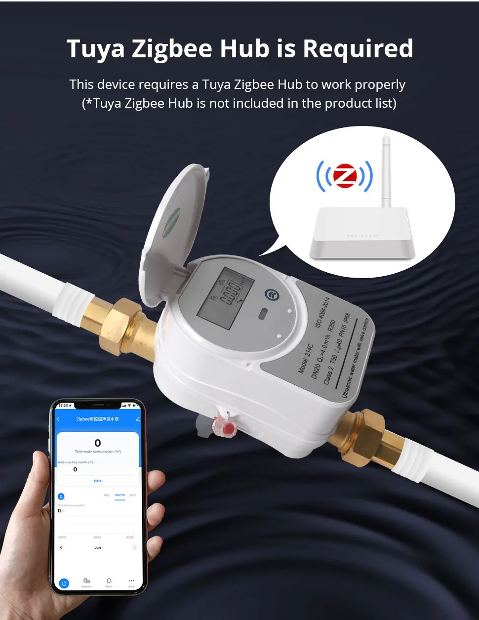 Zigbee Ultraschall-Wasserzähler DN15 DN20 DN25 mit Ventil, LCD-Display, Wassermenge, Durchflussverbrauch, Messung IP68, Arbeit mit Tuya – Detail 5