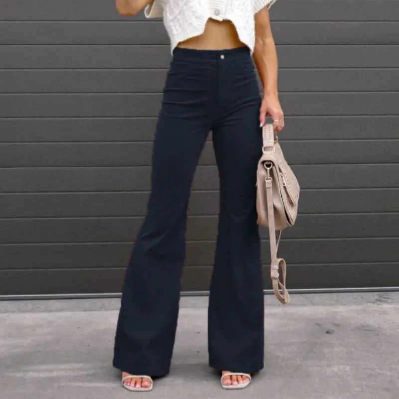 

Corduroy Loose Solid Trousers Women 2024 Autumn Winter High-waisted Casual Pants Women Flared Pants Streetwear Pantalon 29547