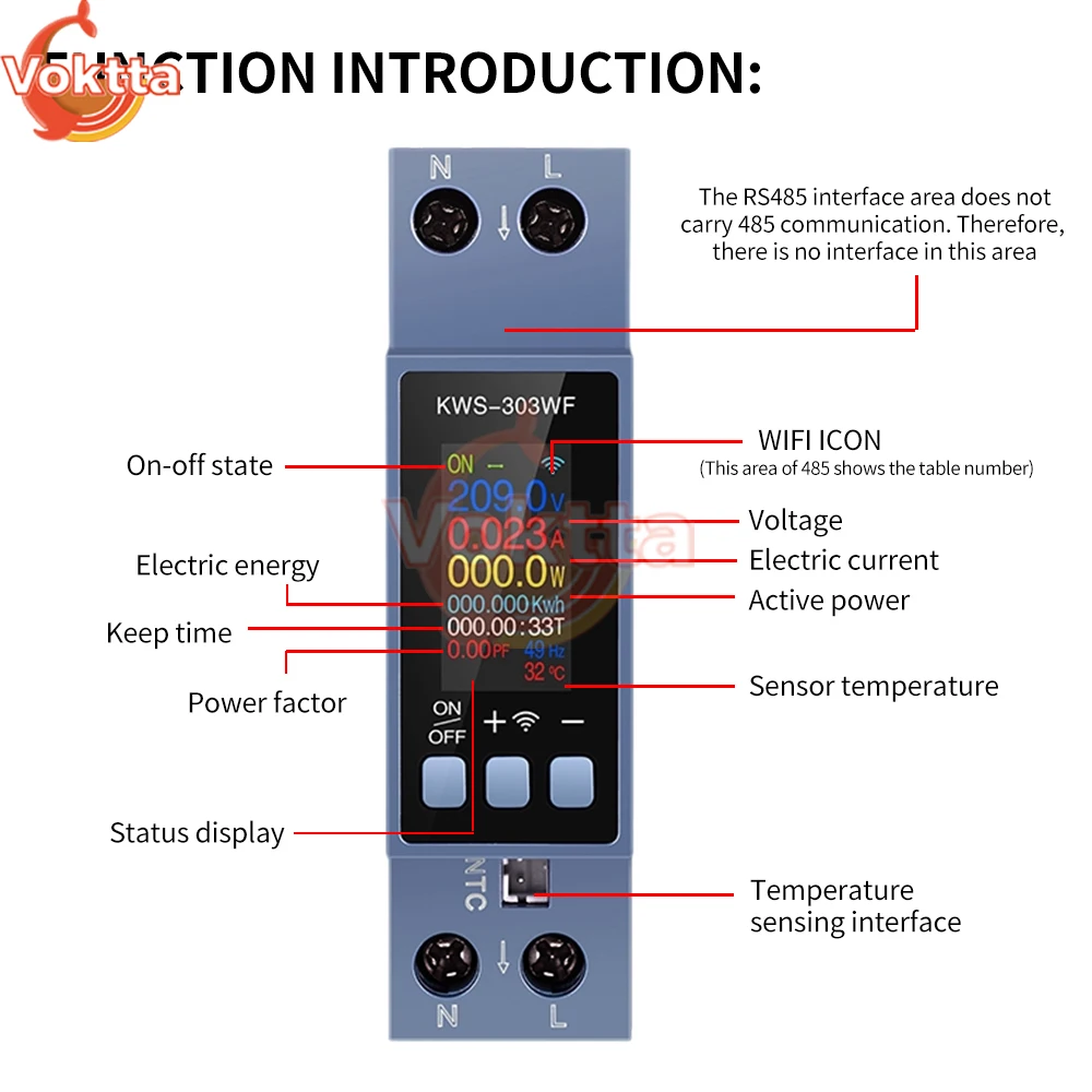 AC85-290V 40A 8-in-1 Digital Voltmeter Amperimetro Current Voltage Tester 0.96 Inch TFT Color Screen Remote Control Power Meter