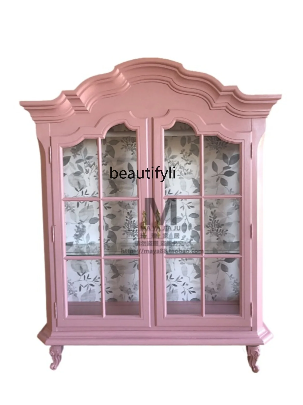 French Style Wood Carved Wardrobe Vintage Distressed Princess Wardrobe Bedroom Double Door Pink Storage Display Cabinet