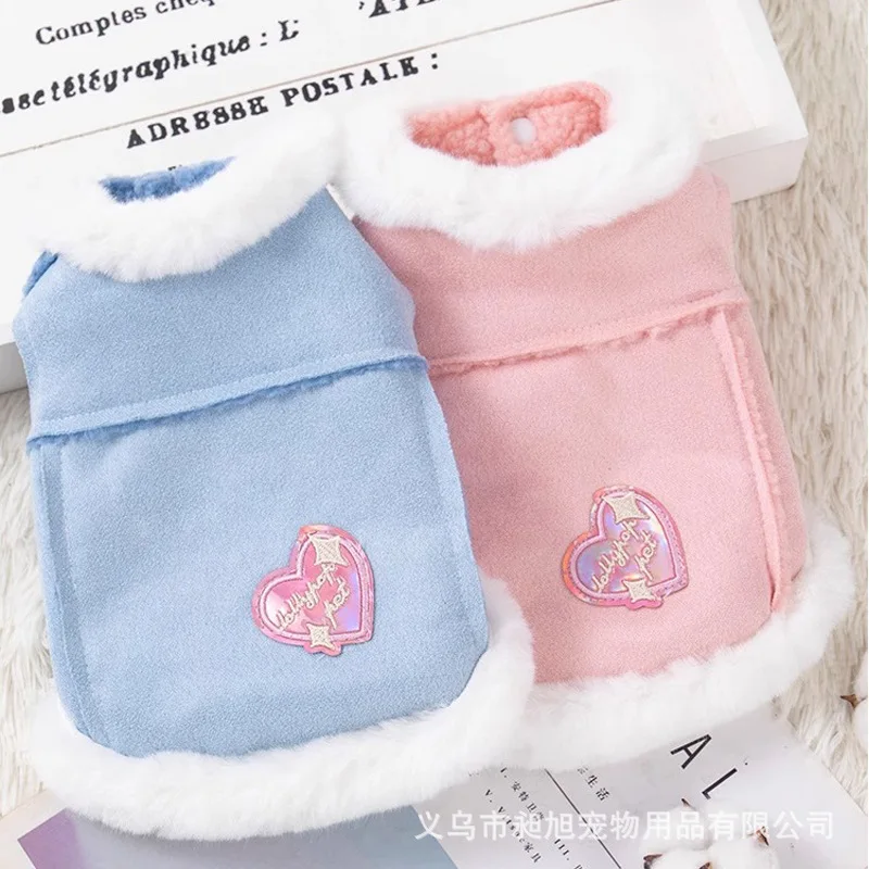 Hearts Jackets for Dogs Clothing Cat Small Letter Print Cute Winter Velvet Warm Boy Pet Dog Clothes Chihuahua Pet Products 2023