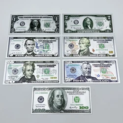 7pcs US Silver Banknotes 1 2 5 10 20 50 100 Dollars Bills Collection Plastic Money Card Bar Room Wall Decoration