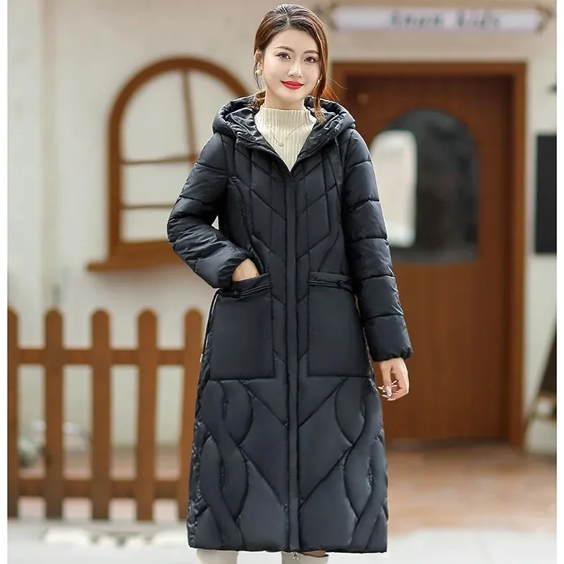 

2024 New Winter Puffer Parkas Down Cotton Jacket Hooded Women's Coat Long Warm Parker Mom's Overcoat Female Casual Outwear