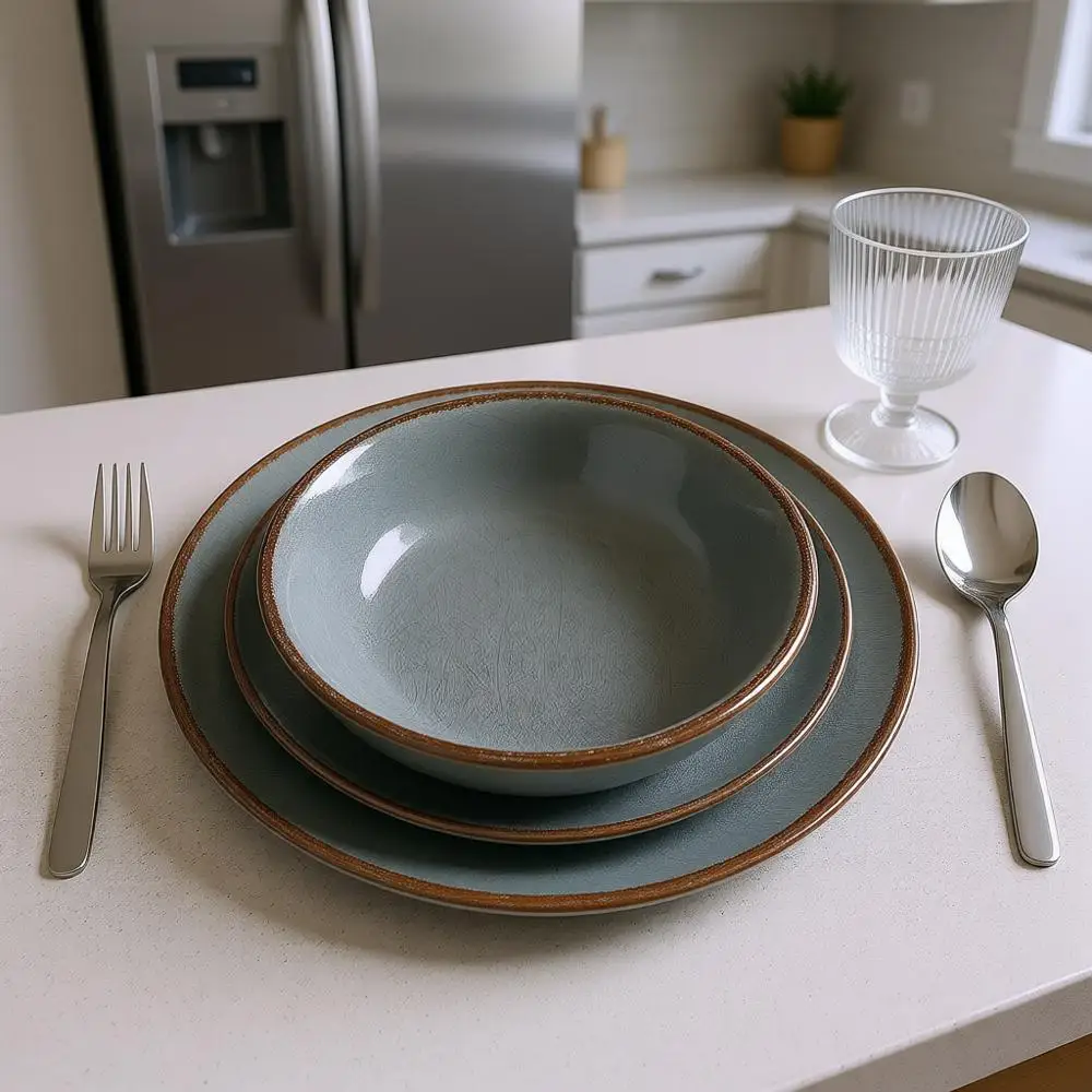 Juego de Vajilla de Melamina para Camping de 12 Piezas: Platos y Tazones Ligeros e Irrompibles para Aventuras al Aire Libre (Gris)