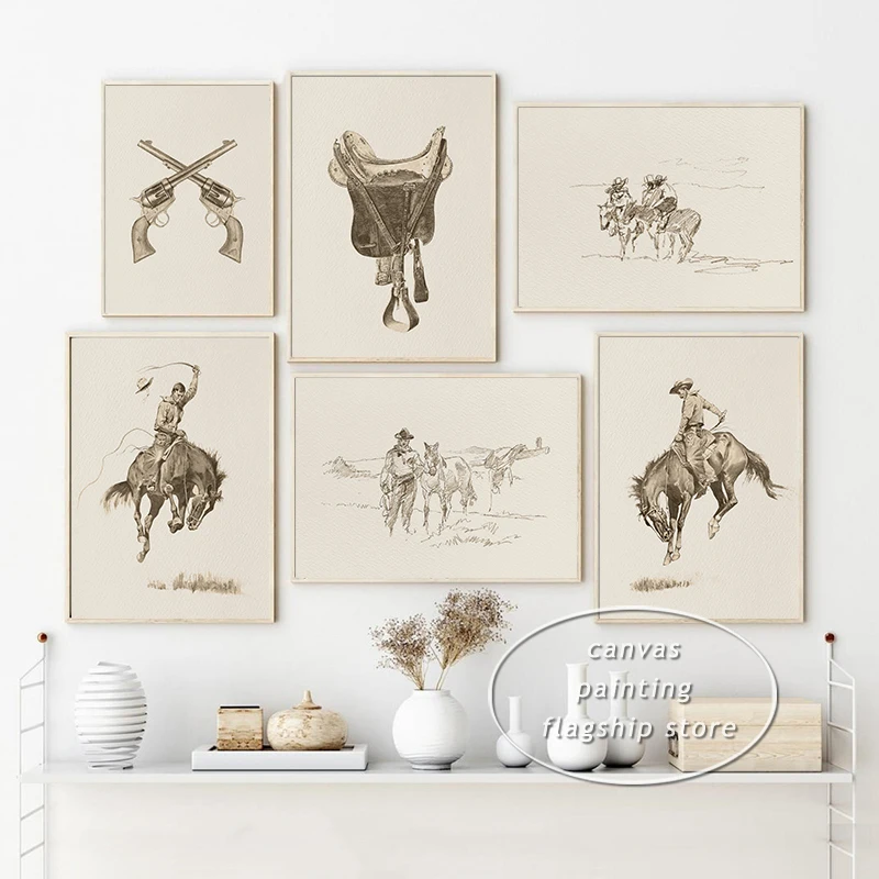 Винтажный плакат в стиле вестерн с ковбойским лошадью, деревенский принт, холст, картина, юго-запад, деревенская настенная картина, декор для гостиной, ранчо Винтажный плакат в стиле вестерн с ковбойским лошадью, деревенский принт, холст, картина, юго-запад, деревенская настенная картина, декор для гостиной, ранчо