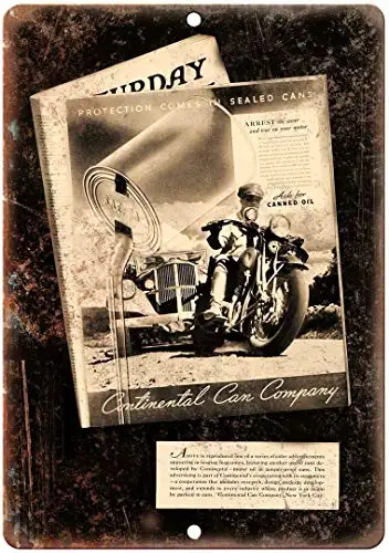 Vintage Wall Decoration Sign 8x12,Continental Can Company Motor Oil-,Wall Art Funny Vintage Looking Metal Sign Decor Bar Pub Vin