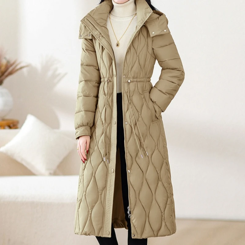 Long Quilted Coat Detachable Hood Winter Warm Thick Padded Jacket Slim Over Knee Long Outerwear Elegant Women's Classic Parkas
