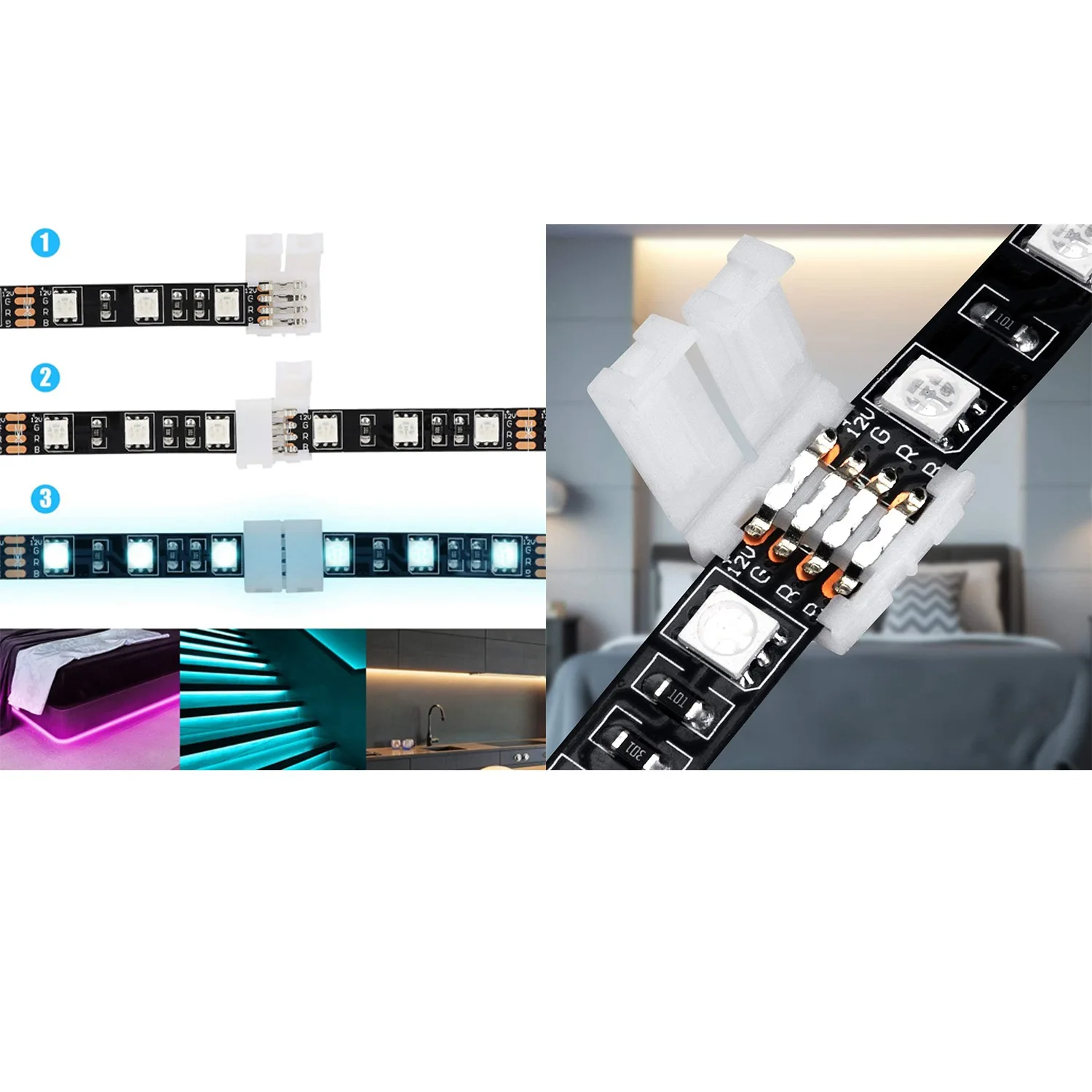 

ABFY-50Packs 4-Pin RGB LED Light Strip Connectors 10Mm & 50Packs 4-Pin RGB LED Light Strip Connectors 8Mm