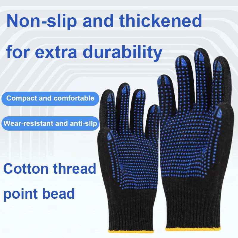 PVC Dot Grip Work Gloves, Polyester Cotton Lined, Thickened Breathable, Slip Resistant for Construction, Outdoor Riding, Men's