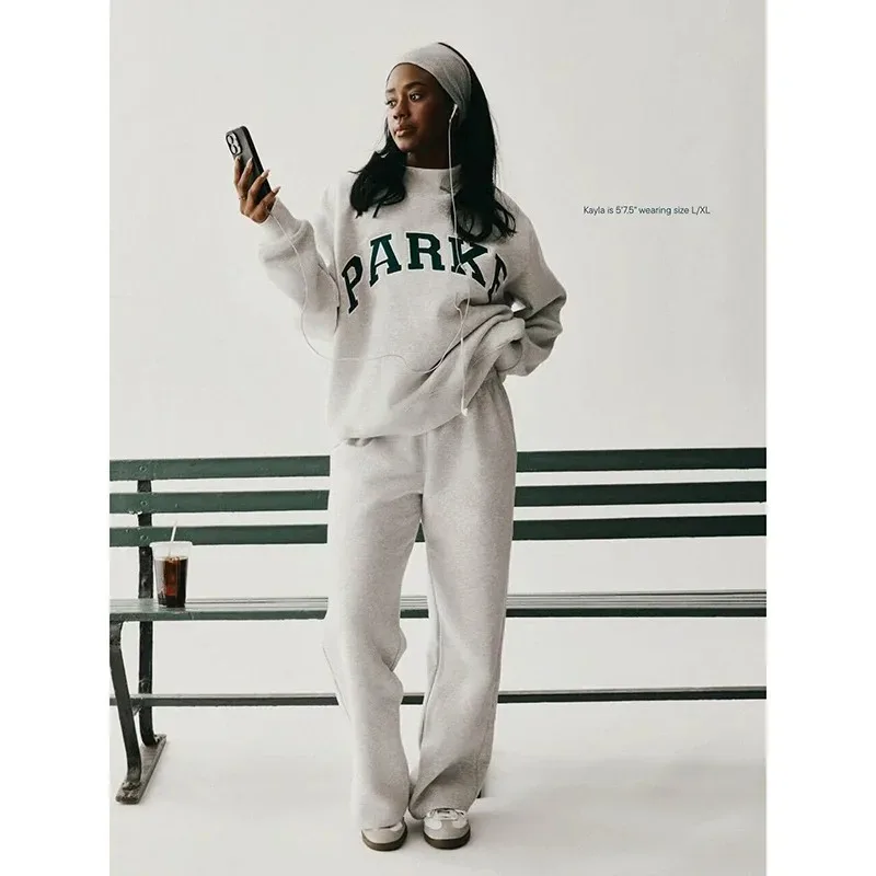 Autumn Winter Women's Pullover Hooded Sweatshirt with Letter Print and Zipper Closure