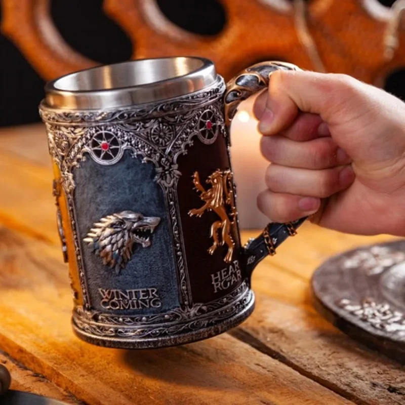 

Norse Mythology Beer Mugs World Tree Viking Warrior Oak Barrel Resin Stein Tankard Stainless Steel Water Mug Coffee Cup 600ml