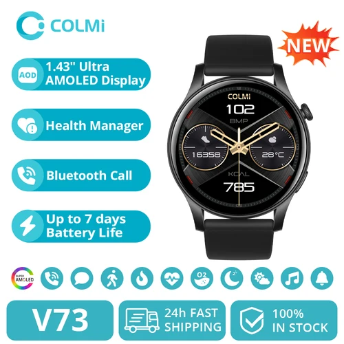 [2024 nuevo] COLMI V73 Smartwatch pantalla AMOLED llamadas Bluetooth salud Fitness seguimiento reloj inteligente para hombres y mujeres