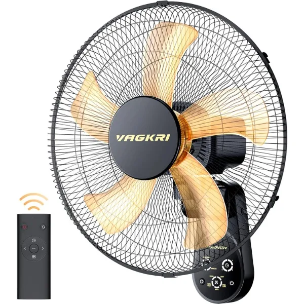 

VAGKRI Wall Mount Fan, 16 Inch Wall Fan with 5 Blades, 5 Speeds, 8 Hour Timer, 90° Oscillating Quiet Fan with Remote