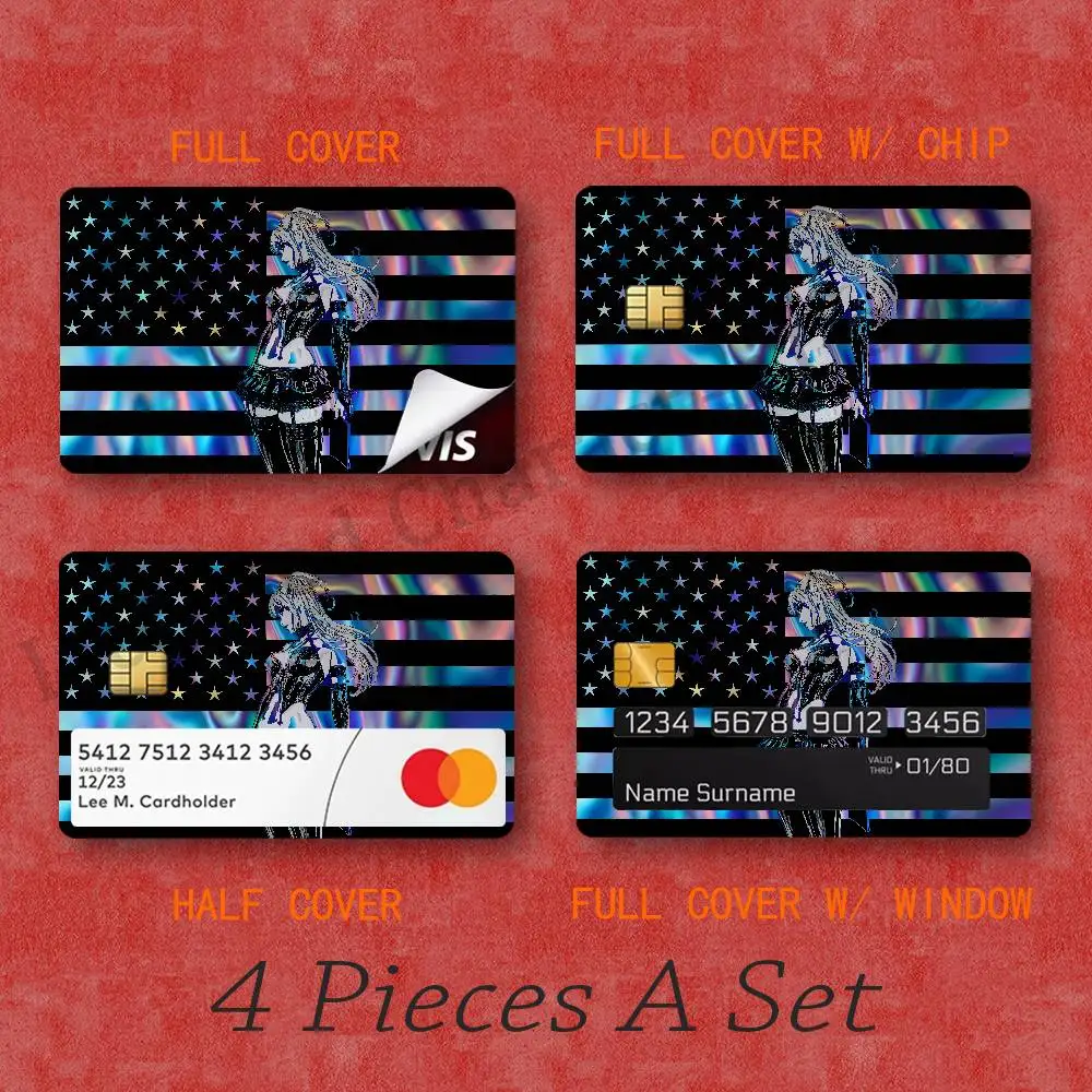 M-Misa Laser Film 4 In 1 Set Card Skin Stickers Full Half Cover Chip Window Credit Metro ID Cards