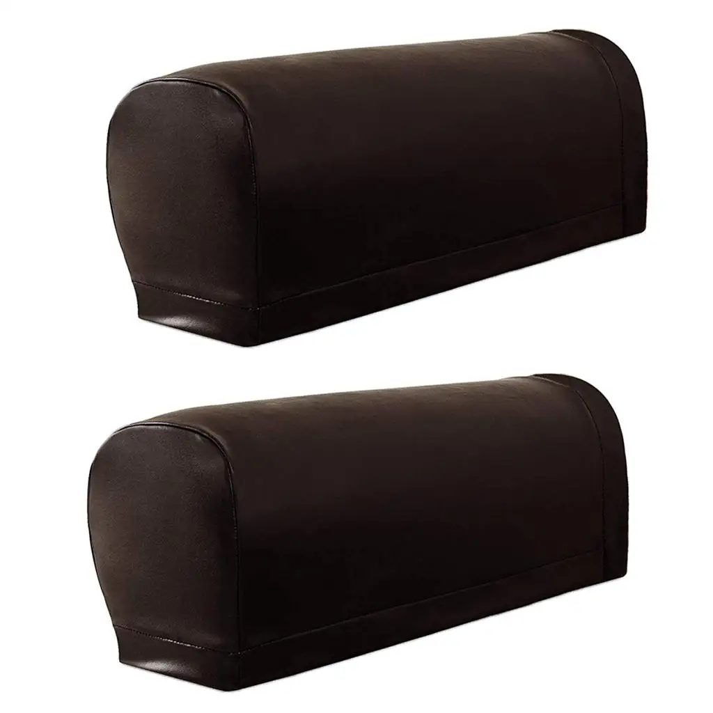 2pcs Elastic Nonslip Waterproof  PU Faux Leather Stretch Furniture Sofa Armrest Protection Covers Elastic Band Three Colors