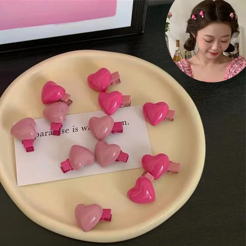 

10pcs/set Pink Love hairpin 2cm Short Clip Duckbill Clip Mini Hair Clip Korean Style Sweet and Cool Girls Hair Accessories