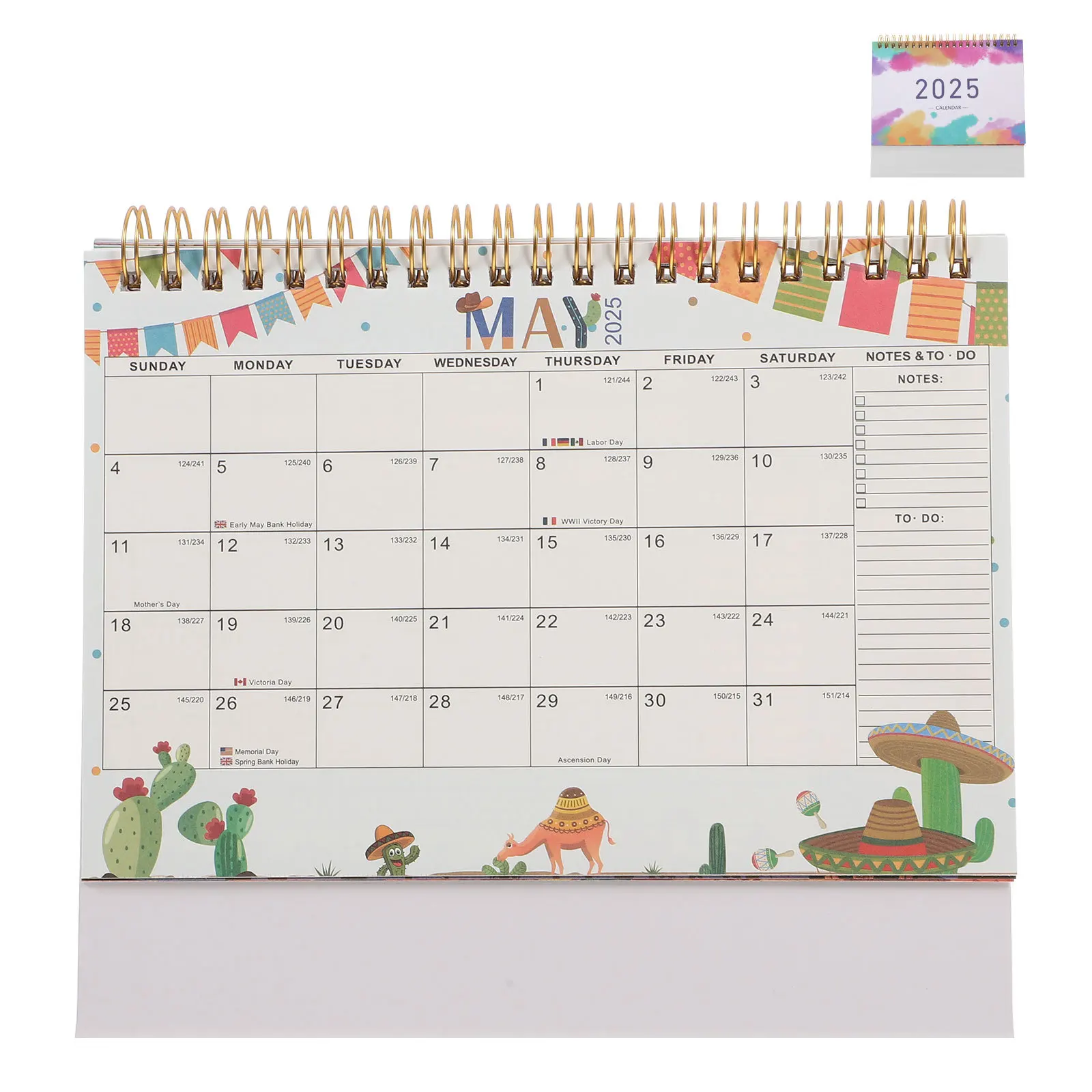 2025 Desktop Calendar Paper Flip Desk Stand Trendy Beautiful Organizer Office Home Metal Coil Binding Easy Flipping