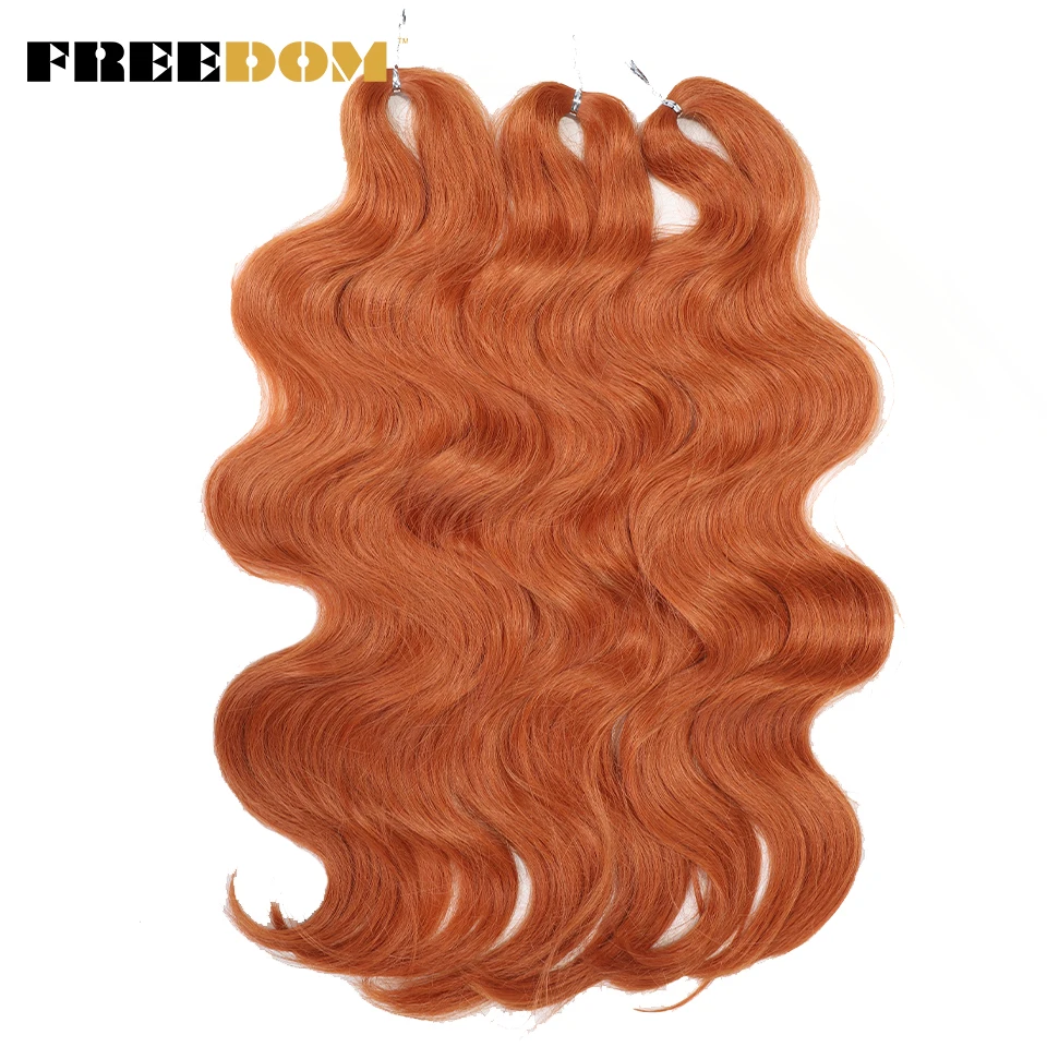 FREEDOM Synthetisches Body-Wave-Häkelhaar 24 Zoll 3 Stück Haarzöpfe Kunsthaar Wellig Ombre Braun Blond Flechthaarverlängerungen – Detail 9