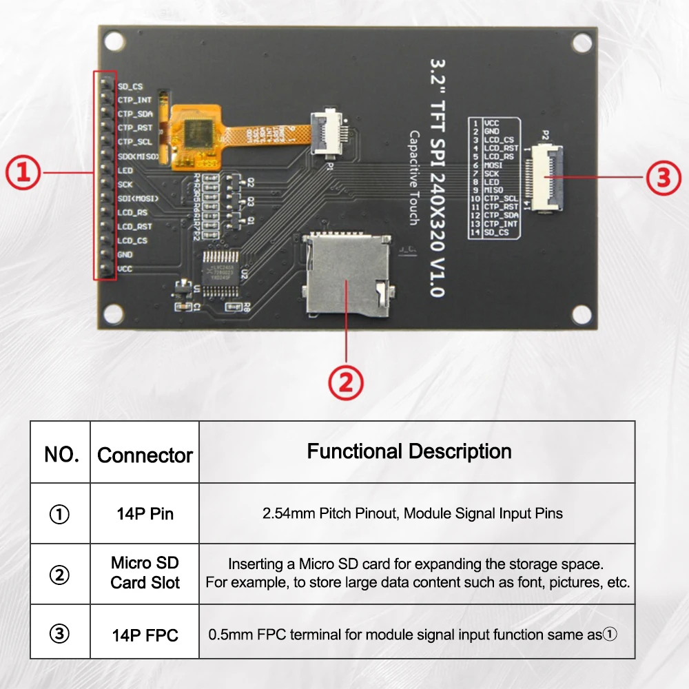 3,2 Zoll 320×240 SPI Serieller TFT-LCD-Modul-Bildschirm mit Touchpanel-Treiber-IC ILI9341V Elektronisches Komponenten-Kit
