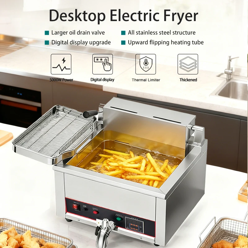 High Quality Small Kitchen Appliances 17L Single Tank Double Baskets Electric Deep Fryers Stainless Steel Chicken Potato Fryer
