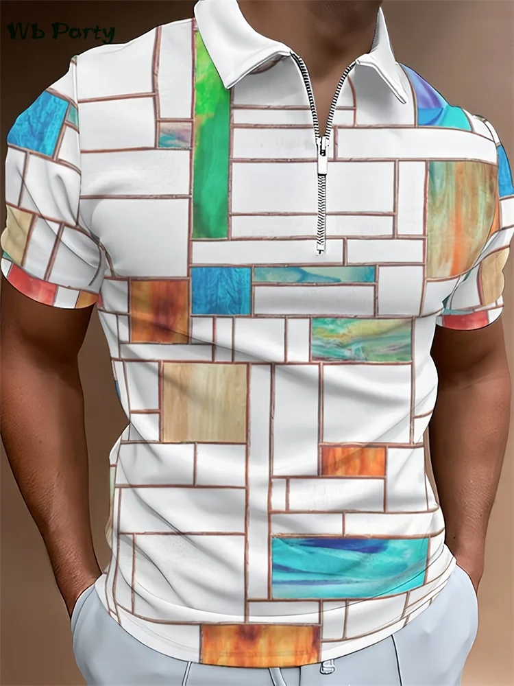 

Geometric Print Men's Shirts Colorblock Graphic T-shirt Simple T shirt Men Street Men's Clothing Breathable T-shirts for Men Top