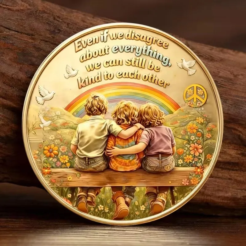 2D World Peace Dove Rainbow Commemorative Coin Gold Plated Peace Symbol Collectible Coin Gift for Friends Desktop Decor Souvenir