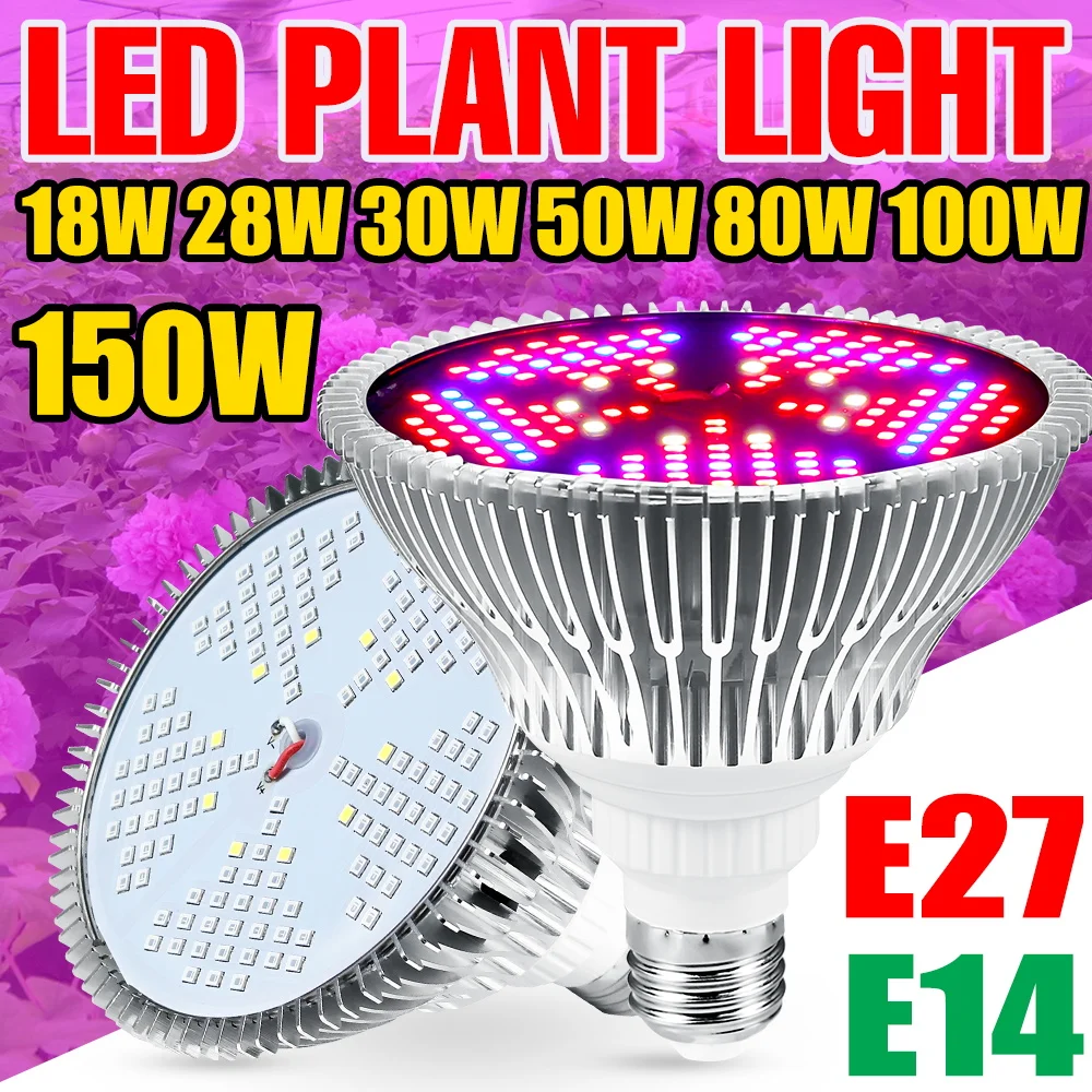 

150W LED Full Spectrum Plant Bulb E27 Indoor Hydroponic Growth Box E14 Greenhouse Tent Vegs Fruit Succulent Seeds Cultivation