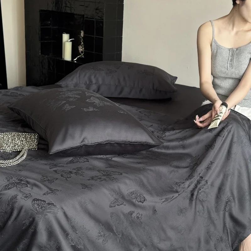 Light luxury 100 Lenzing Tencel summer cool quilt, four-piece summer naked sleeping jacquard cold silk cool air conditioner qui