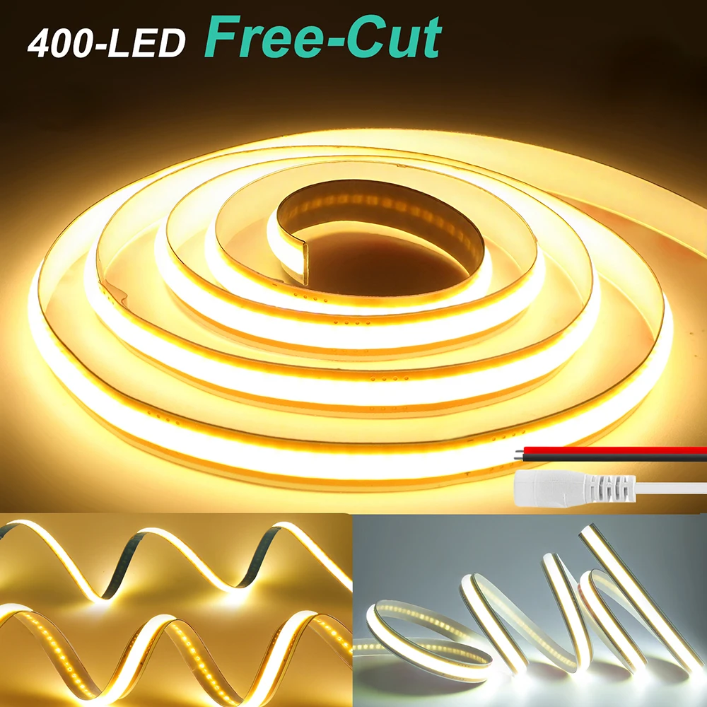 

5 мм 8 мм PCB COB Светодиодная лента свободного выреза Гибкая лента 400 светодиодов 3000k 6000k 4000k 0,5 м 2 м 5 м 10 м 20 м Линейное освещение