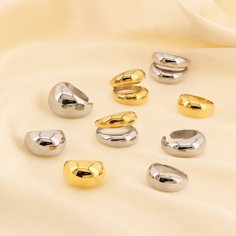 Exquisite Stainless Steel Rings For Women Girl Gold Silver Color Circular Smooth Curved Rings Knuckle Wedding Bands Jewelry Gift - view 2