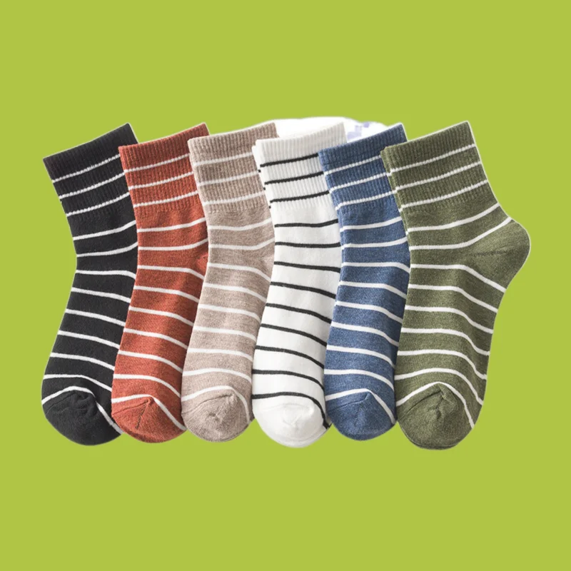 6/12 Pairs High Cuffs Fine Horizontal Stripes Middle Tube Casual Socks Women Style Women's Thin Stacked Socks