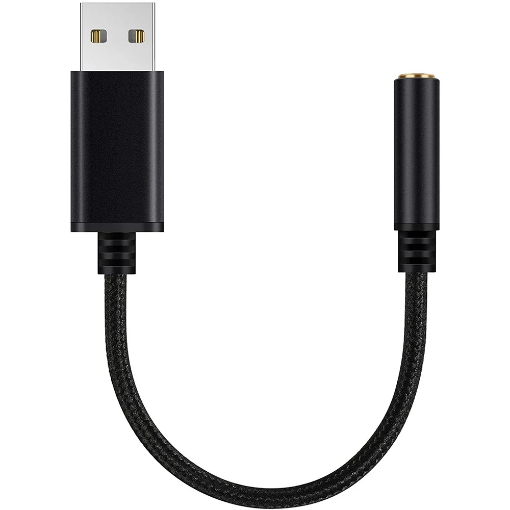 Adaptador de Audio USB a conector de auriculares de 3,5mm, tarjeta de sonido estéreo externa para PC, ordenador portátil, PS4, Mac, etc. (0,6 pies, negro)