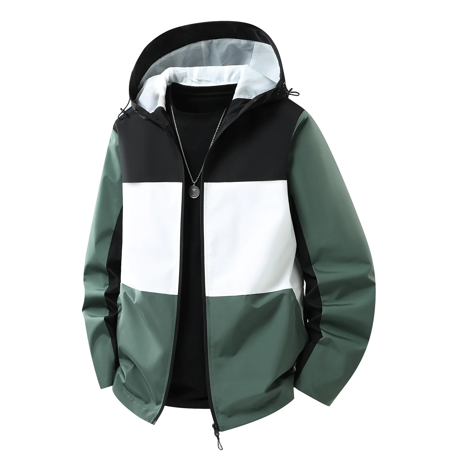 

Мужская ветровка с капюшоном и цветными блоками, модная повседневная куртка на весну и осень, универсальная модная верхняя одежда