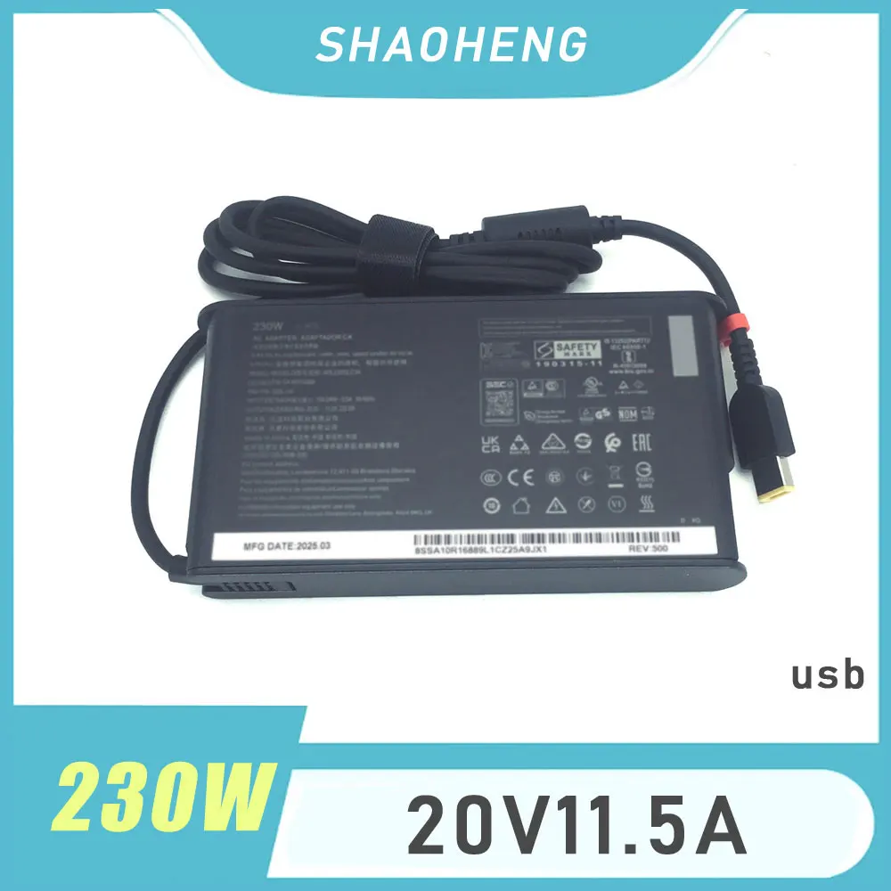 Adaptador de CA de punta delgada de 20 V, 11,5 A y 230 W para Legion 5i Gen 9, Legion Slim 5 Gen 9 (16″ AMD), cargador para portátil