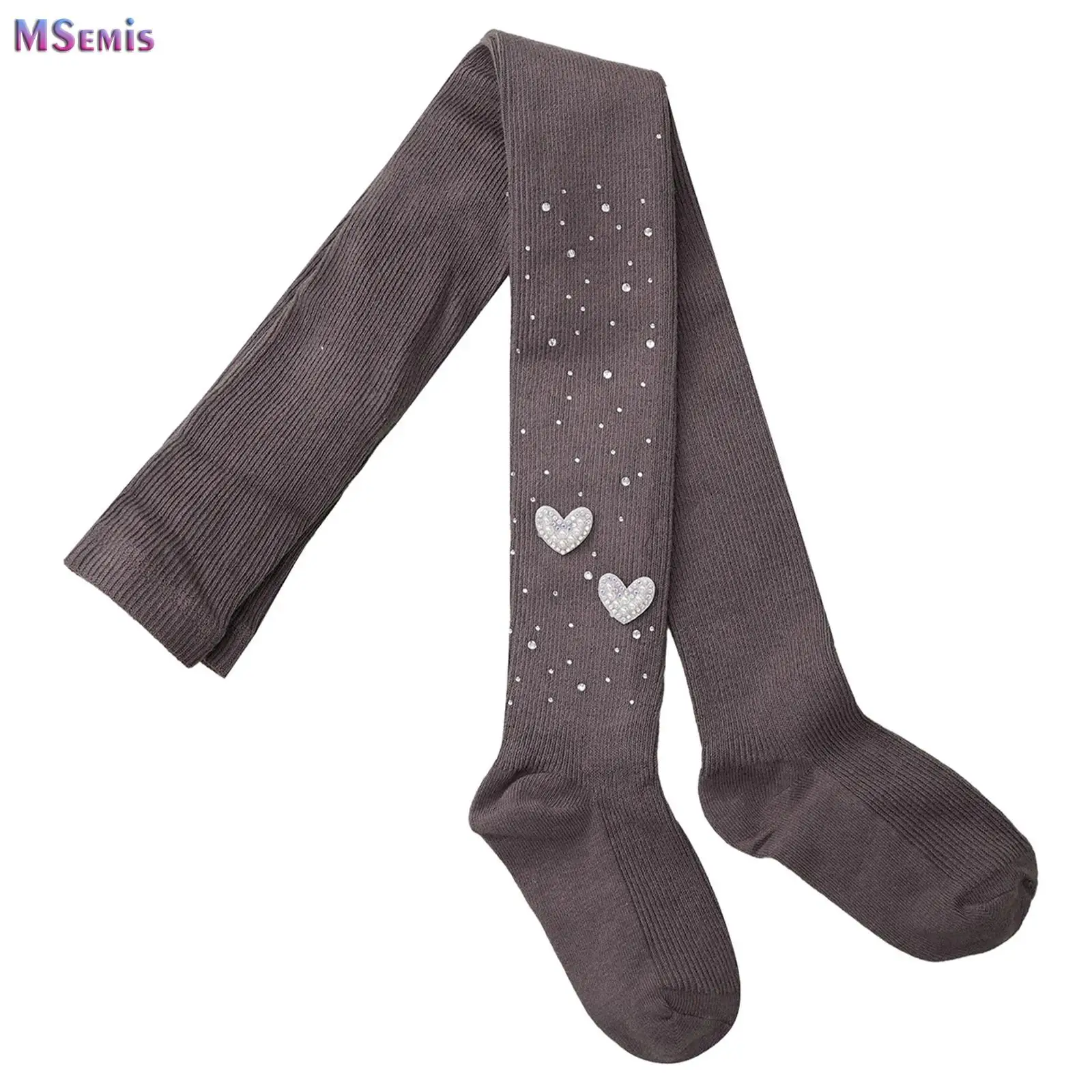 Lovely Girl Spring Autumn Soft Ribbed Warm Shiny Tights Vertical Stripe Glitter Rhinestone Legging Kawaii Elastic Kids Pantyhose