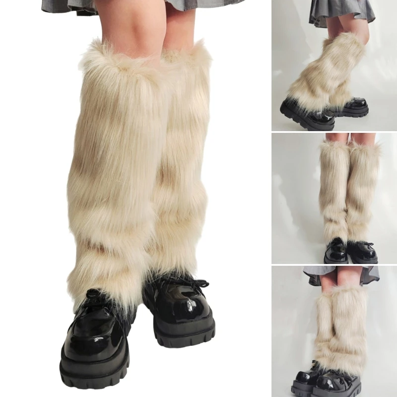 Women Furs Leg Warmer Winter Furry Long Boot Cuffs Fuzzy Shoe Cover Party Costume for Holiday Festival Performances Play