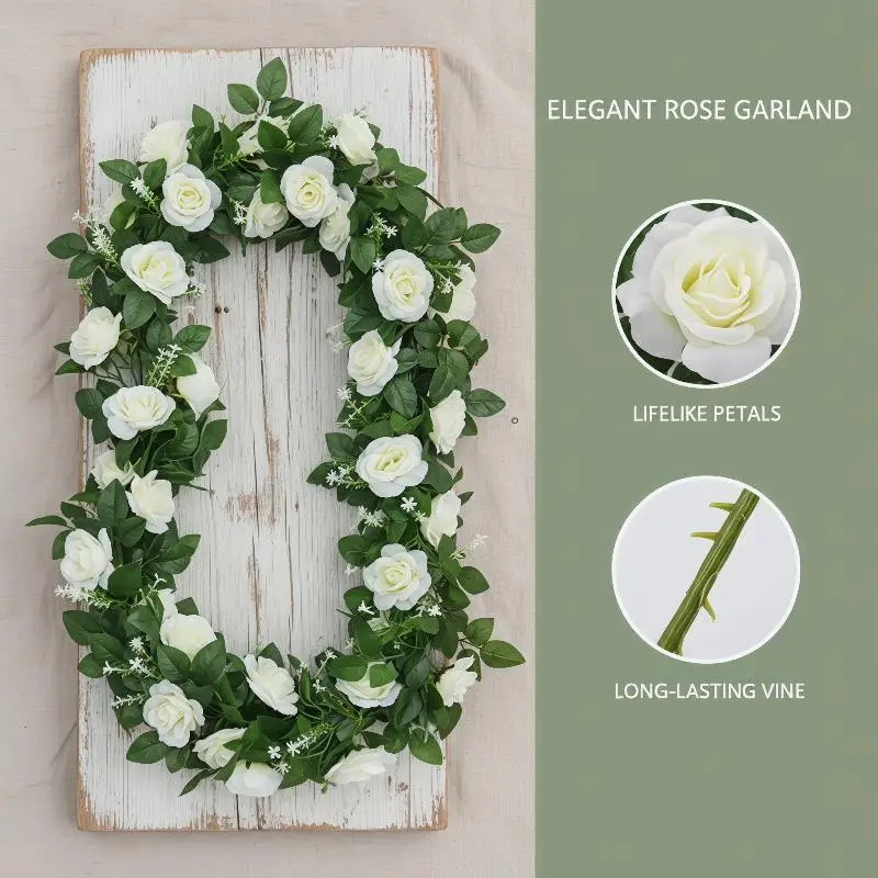 Faux Hanging White Flower Vine with Artificial Leaves for Garden Gazebo Home Arch Arrangement 1pc Realistic Look