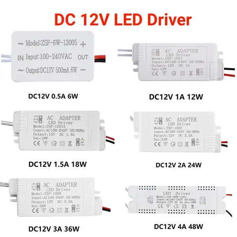 6/12/18/24/36/48/60W LED Driver Tensão Constante Fonte de Alimentação de Condução AC100-240V para DC12V Fonte de Alimentação Transformador de Iluminação