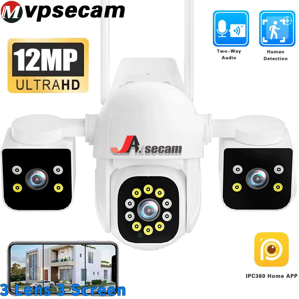 

IPC360 домашняя 6K 12MP Wi-Fi камера с тремя объективами и тремя экранами PTZ ночного видения спортивная двунаправленная аудиокамера видеонаблюдения