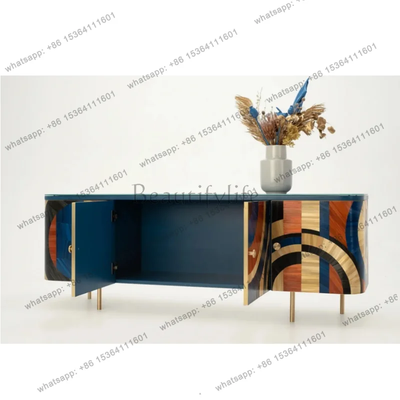 Italian light luxury color matching integrated locker with dining against the wall French light luxury decorative porch cabinet