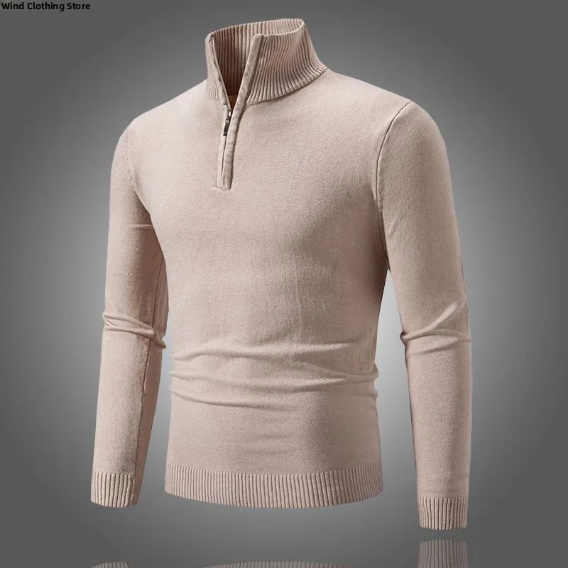 

Zipper High Ne Knitted Sweater Men's Casual Sle Long Sve Cotton Blend Faionable Autumn Winter New Arrival Youth Base...