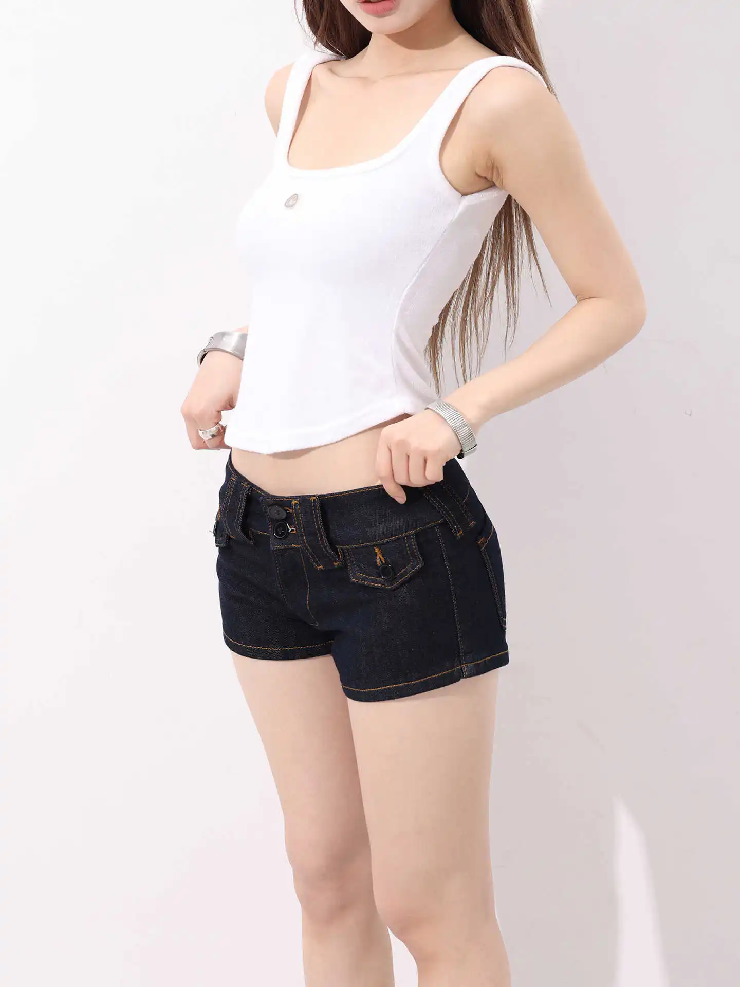 Summer Women American Retro Low Rise Jean Shorts Kpop Y2K 2000s Harajuku Denim Hot Pants Design Japanese High Street Grunge New view 5