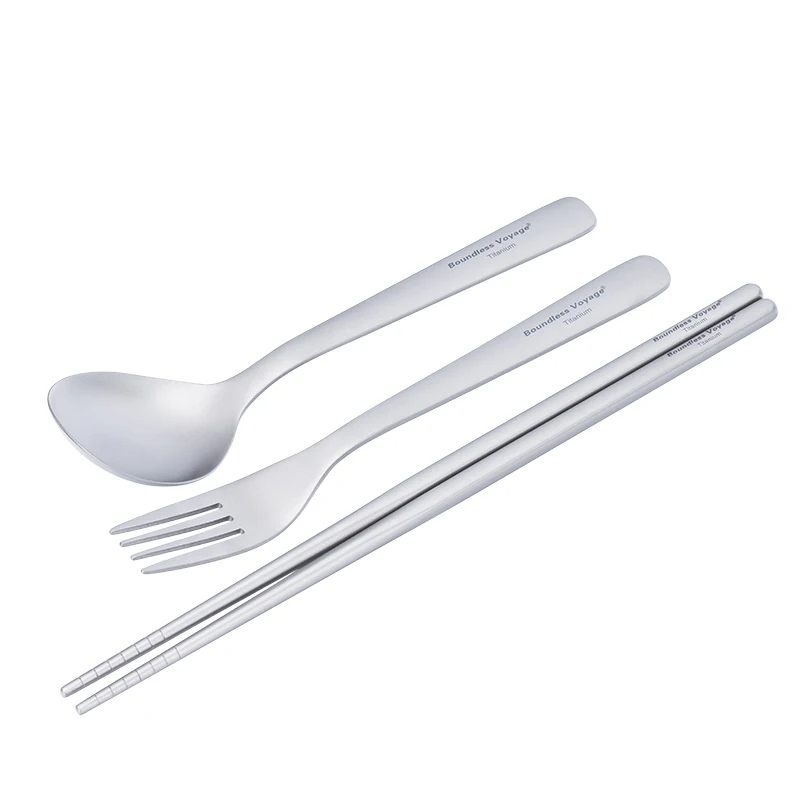 Boundless Voyage Ultralight Titanium Cooking Set with Spoon Fork Chopsticks - Outdoor Camping Tableware Set Thickened Cutlery