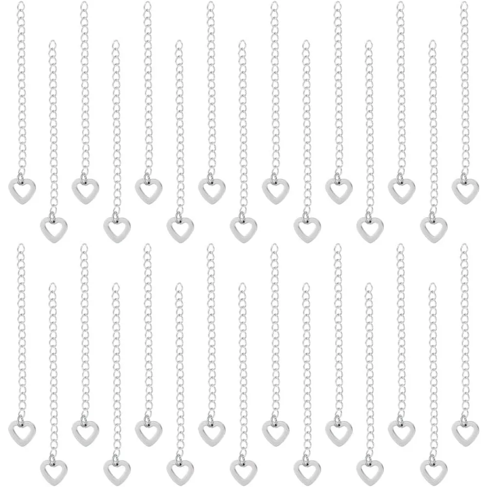 

40Pcs Necklace Chain Extender 60mm Stainless Steel Extension End Chains with Heart Charms Chain Tabs Necklace Bracelet