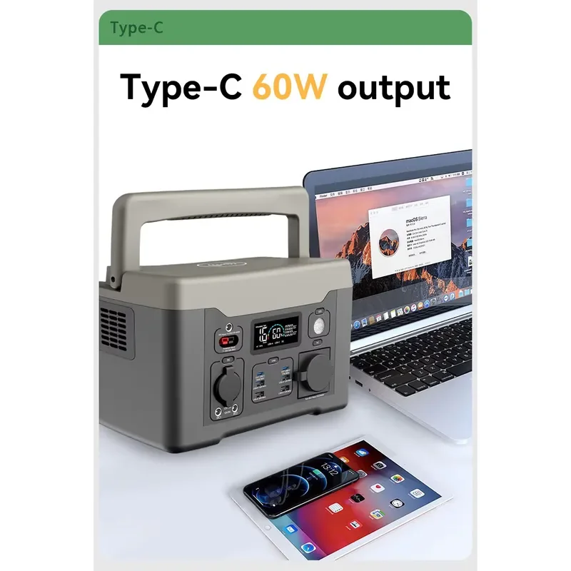 600W Portable Power Station with Ternary Lithium Battery MPPT Solar Input AC DC Car Charging for Outdoor Camping Emergency