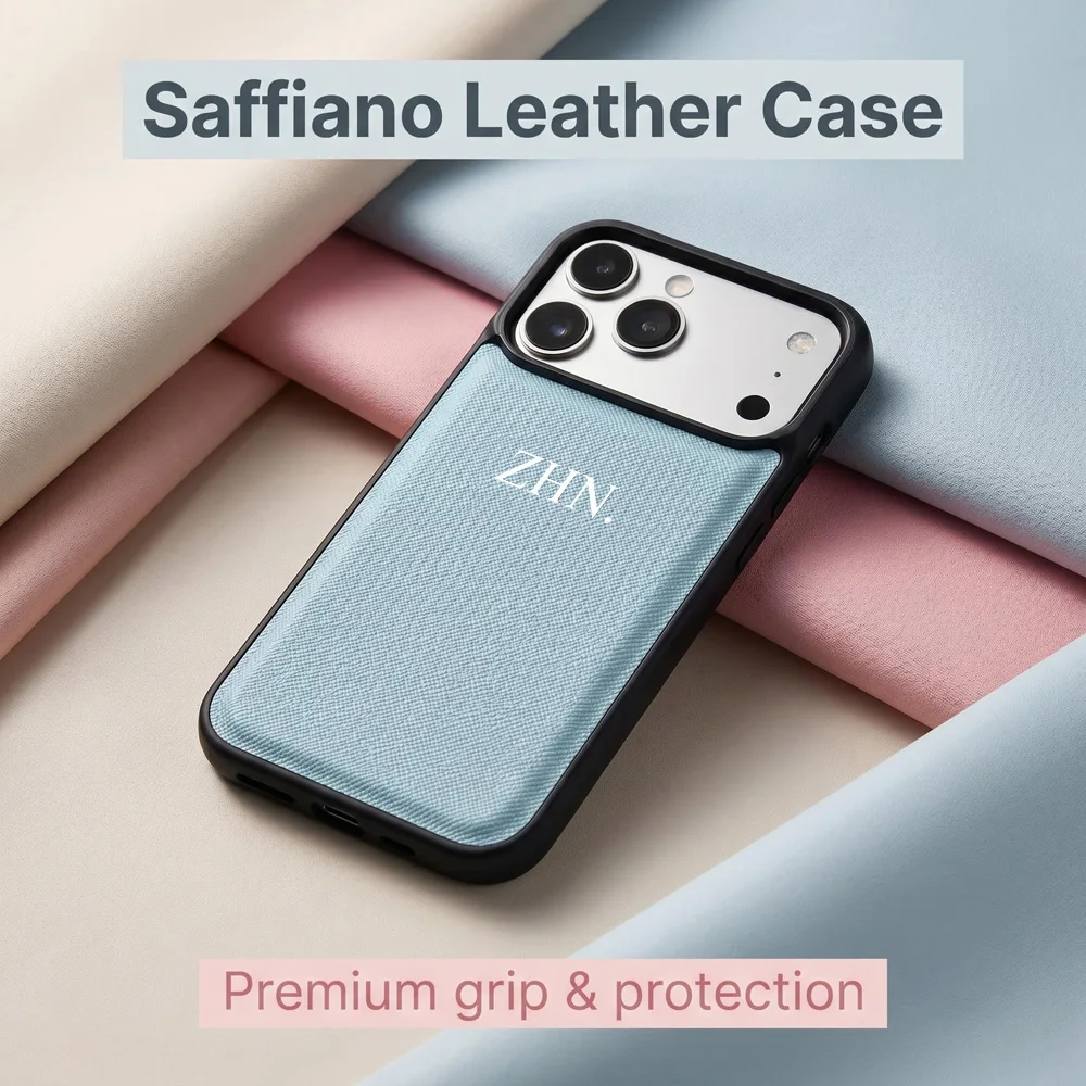 Custom Single Initial Gold Foil Hot Stamp Saffiano Leather Phone Case Solid Color Luxury Plain Leather for iPhone17 18 Pro Max