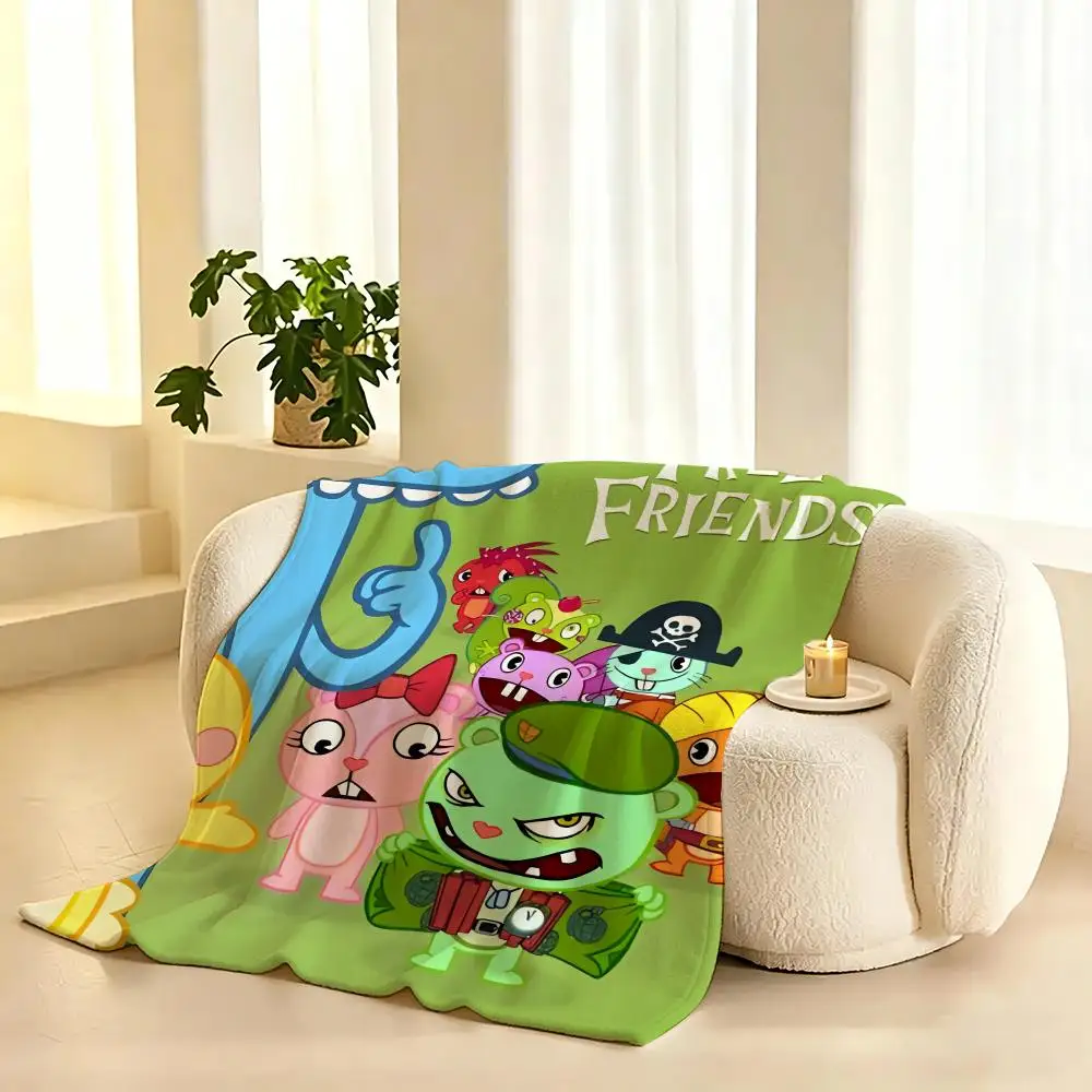 Cute cartoon art Happy T-Tree F-Friends Throw 240g flannel blanket, suitable for sofas, beds, offices,  exquisite gift blankets