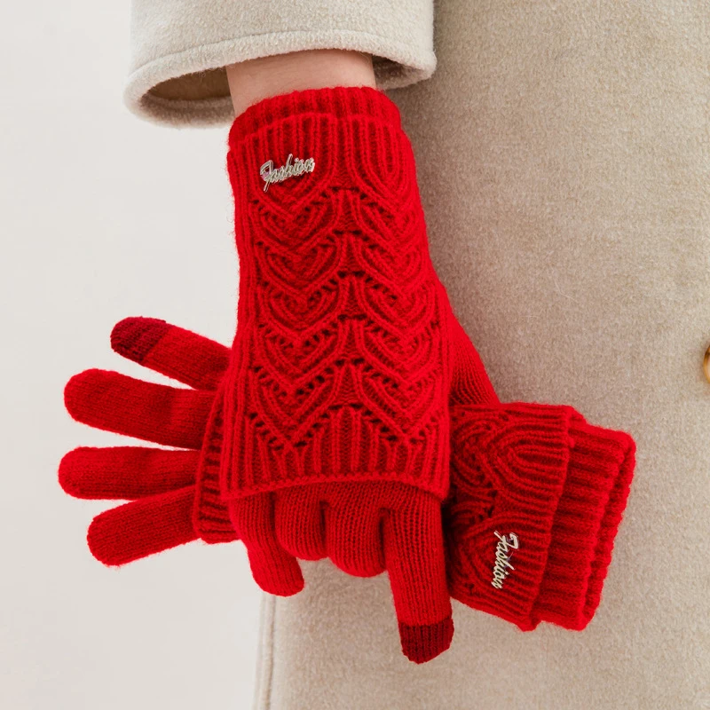 Women Stylish Hand Warmer Winter Gloves Arm Crochet Knitting Faux Wool Mitten Warm Finger Glove Twist Pattern Cycling Mittens