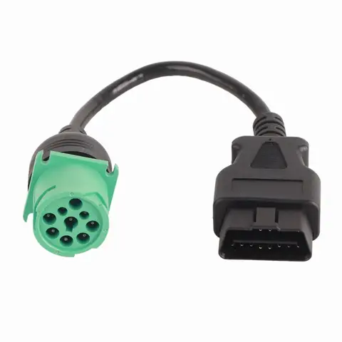 16 Pin Male to 9 Pin Female OBD2 Adapter Cable OBD2 to J1939 Green Oil-Resistant Diagnostic Scanner Adapter Flame-Retardant