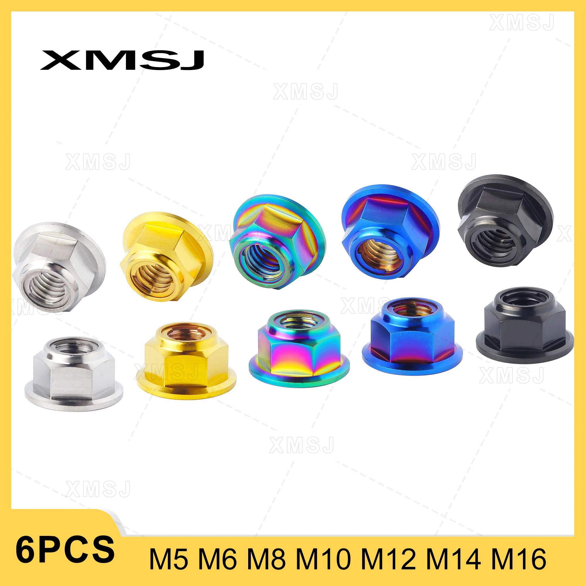 

XMSJ Titanium Lock Nut M6 M8 M10 M12 Insert Self-locking Nut With Anti-skid Flange Hex Hexagon Locknut